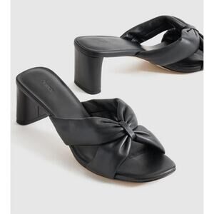 Italian Leather Twist Mid Heel Mule Black Size 6